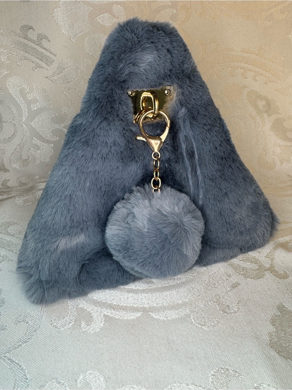 New  Jennifer & Co Plush Faux Fur Triangle Pom-Pom Handbag - Gray